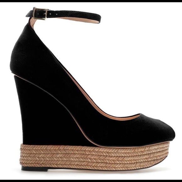 Zara Covered Peep Toe Ankle Strap Platform Wedges